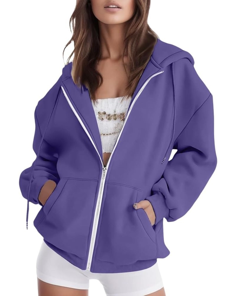 Women's Zip Up Oversized Hoodies Sweatshirts Y2K Clothes Cute Teen Girl Fall Casual Drawstring Jackets with Pockets H-purple ...