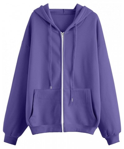 Women's Zip Up Oversized Hoodies Sweatshirts Y2K Clothes Cute Teen Girl Fall Casual Drawstring Jackets with Pockets H-purple ...