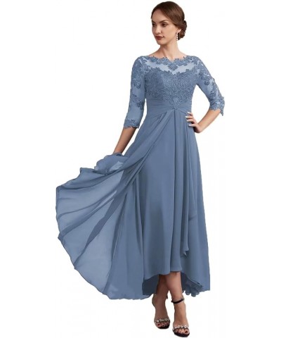 Women Long Floral Lace Chiffon Mother of Bride Dresses A-line Pleated Formal Party Evening Gown Slate Blue $40.14 Dresses