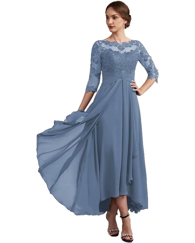 Women Long Floral Lace Chiffon Mother of Bride Dresses A-line Pleated Formal Party Evening Gown Slate Blue $40.14 Dresses