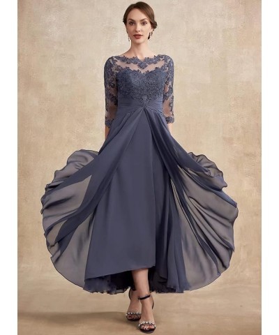 Women Long Floral Lace Chiffon Mother of Bride Dresses A-line Pleated Formal Party Evening Gown Slate Blue $40.14 Dresses