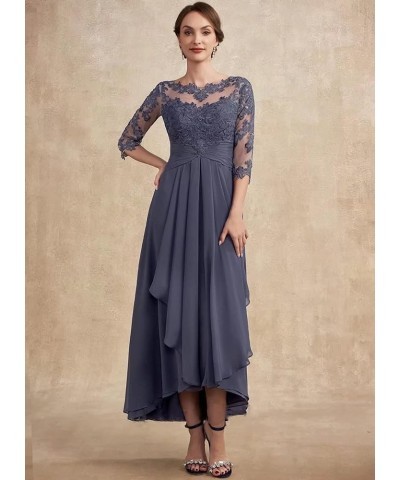 Women Long Floral Lace Chiffon Mother of Bride Dresses A-line Pleated Formal Party Evening Gown Slate Blue $40.14 Dresses