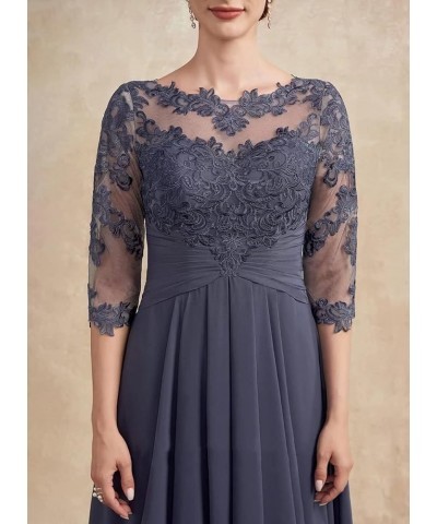 Women Long Floral Lace Chiffon Mother of Bride Dresses A-line Pleated Formal Party Evening Gown Slate Blue $40.14 Dresses