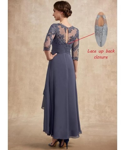 Women Long Floral Lace Chiffon Mother of Bride Dresses A-line Pleated Formal Party Evening Gown Slate Blue $40.14 Dresses