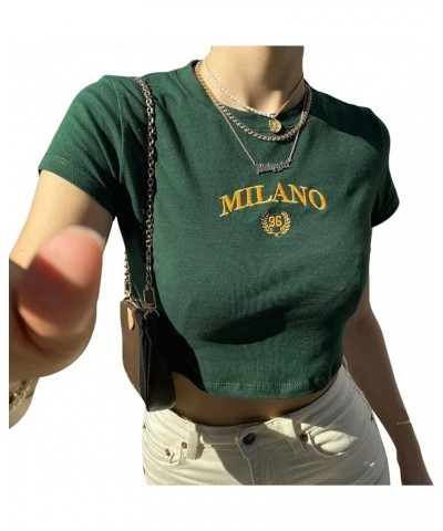 Y2k Baby Tee Women Short Sleeve Graphic Crop T Shirts Teen Girls Vintage Aesthetic Tee 2000s Streetwear Clothes Green Milano ...