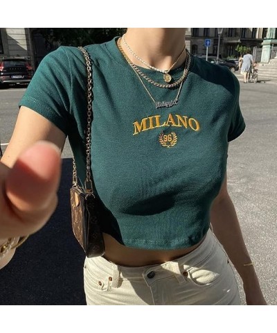 Y2k Baby Tee Women Short Sleeve Graphic Crop T Shirts Teen Girls Vintage Aesthetic Tee 2000s Streetwear Clothes Green Milano ...