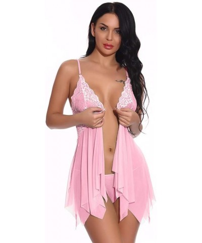 Women's Lingerie, Sleep & Lounge 2 Piece Set Sexy Lace Pajamas Teddy Front Open Babydoll Nightdress Halter Chemise Sleepwear ...