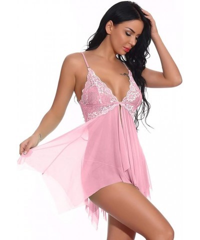 Women's Lingerie, Sleep & Lounge 2 Piece Set Sexy Lace Pajamas Teddy Front Open Babydoll Nightdress Halter Chemise Sleepwear ...