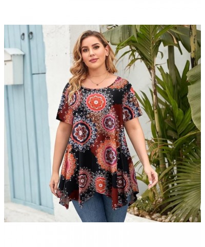 Short Sleeve Shirts for Womens Plus Size Tops Casual Summer Clothes Asymmetrical Tunic Blouses A-black19 $10.50 Tops