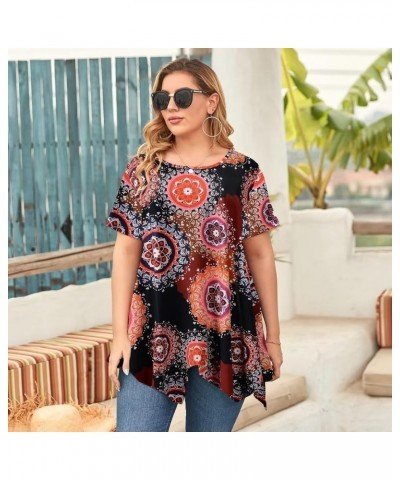 Short Sleeve Shirts for Womens Plus Size Tops Casual Summer Clothes Asymmetrical Tunic Blouses A-black19 $10.50 Tops