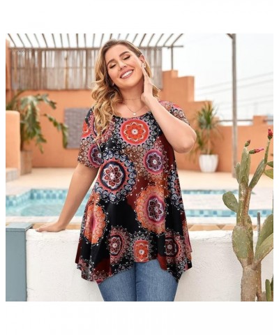 Short Sleeve Shirts for Womens Plus Size Tops Casual Summer Clothes Asymmetrical Tunic Blouses A-black19 $10.50 Tops