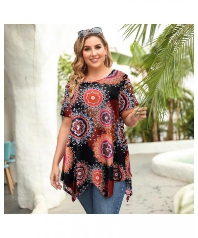 Short Sleeve Shirts for Womens Plus Size Tops Casual Summer Clothes Asymmetrical Tunic Blouses A-black19 $10.50 Tops