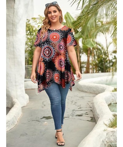 Short Sleeve Shirts for Womens Plus Size Tops Casual Summer Clothes Asymmetrical Tunic Blouses A-black19 $10.50 Tops