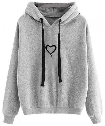 Heart Graphic Hoodies for Women Valentine's Day Sweatshirts Long Sleeve Tops Drawstring Pullover With Pocket 04gray $6.90 Act...