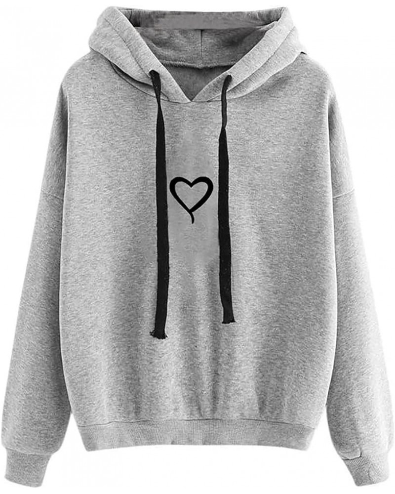 Heart Graphic Hoodies for Women Valentine's Day Sweatshirts Long Sleeve Tops Drawstring Pullover With Pocket 04gray $6.90 Act...