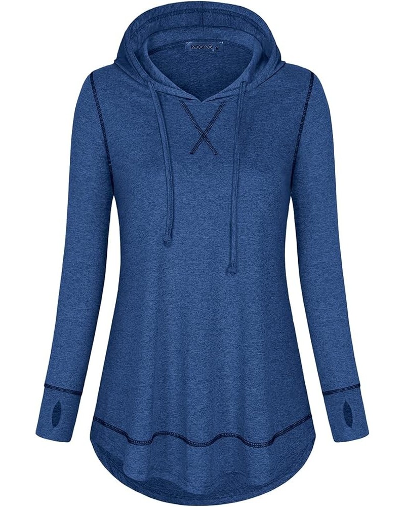 Womens Long Sleeve Workout Yoga Gym Shirts Fall Winter Athletic Hoodies with Thumb holes Blue $22.03 Activewear