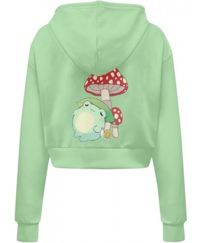 Women's Zip Up Cropped Hoodie Sweatshirt Long Sleeve Causal Drawstring Hoodies Coat with Pockets S-5XL Cute Frog Mushroom Gre...