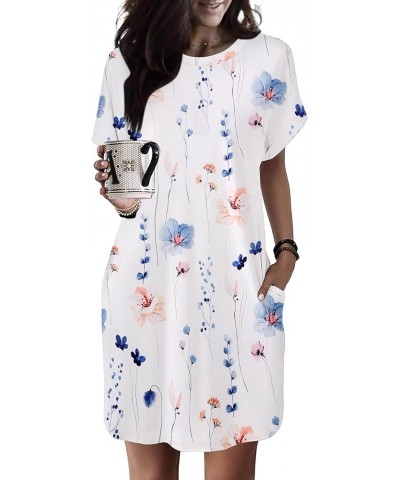 Womens Super Soft T Shirt Dress Short Sleeve Casual Summer Tunic Dresses Loose Baggy House Dress White Floral $15.65 Dresses