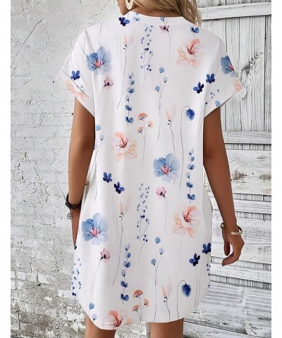 Womens Super Soft T Shirt Dress Short Sleeve Casual Summer Tunic Dresses Loose Baggy House Dress White Floral $15.65 Dresses