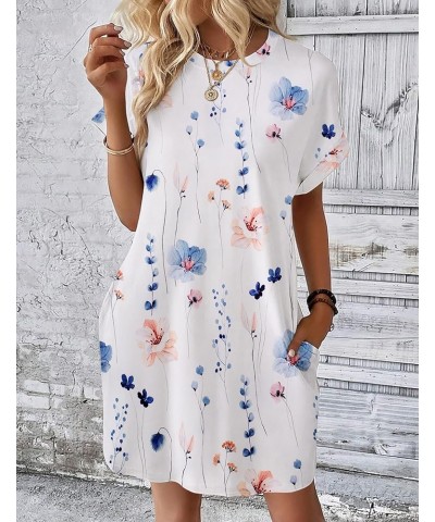 Womens Super Soft T Shirt Dress Short Sleeve Casual Summer Tunic Dresses Loose Baggy House Dress White Floral $15.65 Dresses