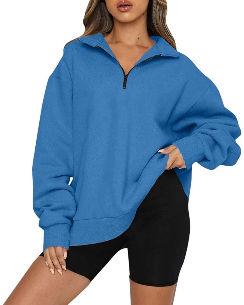 Women's Causal Quarter Zip Pullover Long Sleeve Print Collar Sweatshirts Solid Activewear Running Jacket 1/4 Zip3-blue $8.73 ...