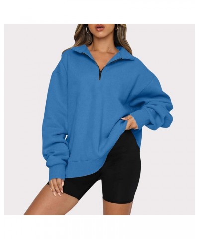 Women's Causal Quarter Zip Pullover Long Sleeve Print Collar Sweatshirts Solid Activewear Running Jacket 1/4 Zip3-blue $8.73 ...