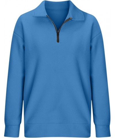 Women's Causal Quarter Zip Pullover Long Sleeve Print Collar Sweatshirts Solid Activewear Running Jacket 1/4 Zip3-blue $8.73 ...