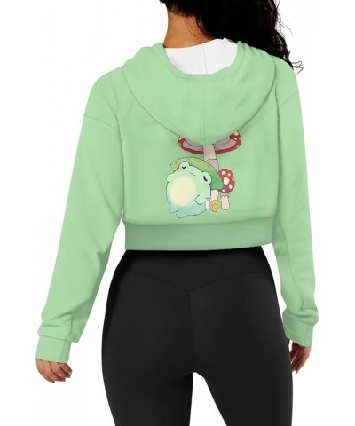 Women's Zip Up Cropped Hoodie Sweatshirt Long Sleeve Causal Drawstring Hoodies Coat with Pockets S-5XL Cute Frog Mushroom Gre...