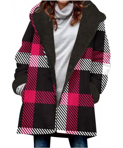 Women's Sherpa Fleece Outerwear Plaid Print Fashion Jackets Thickened Warm Hooded Winter Coats Oversized Soft Overcoat Winter...