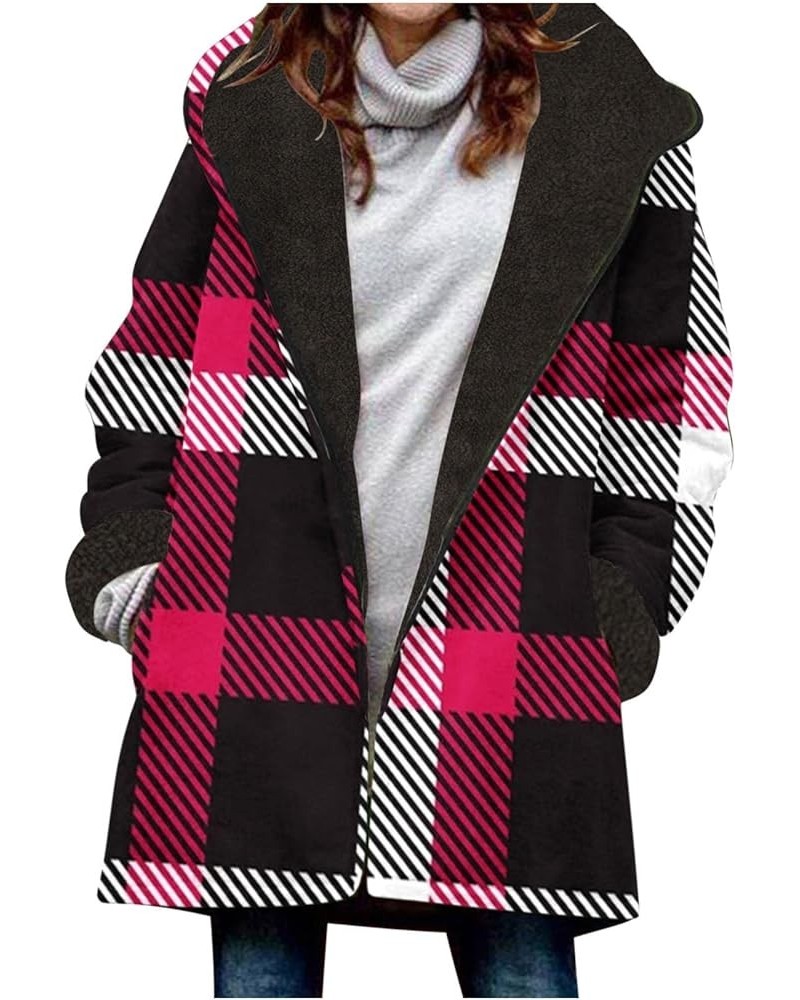 Women's Sherpa Fleece Outerwear Plaid Print Fashion Jackets Thickened Warm Hooded Winter Coats Oversized Soft Overcoat Winter...