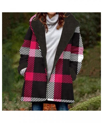 Women's Sherpa Fleece Outerwear Plaid Print Fashion Jackets Thickened Warm Hooded Winter Coats Oversized Soft Overcoat Winter...