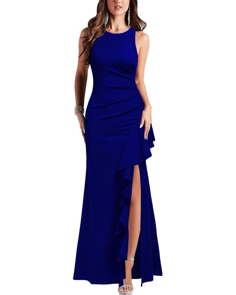 Women's Scoop Neck Sleeveless Split Bodycon Mermaid Evening Cocktail Long Dress Royal Blue $27.47 Dresses