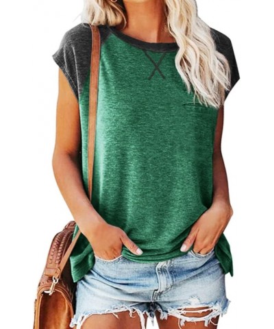 Women's Short Sleeve Crewneck Tops Solid Color Loose T Shirts Tee with Pocket 1-green $11.39 T-Shirts