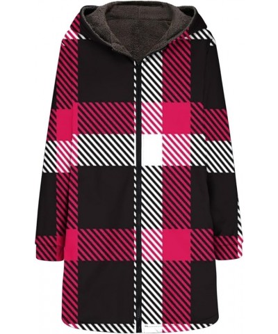 Women's Sherpa Fleece Outerwear Plaid Print Fashion Jackets Thickened Warm Hooded Winter Coats Oversized Soft Overcoat Winter...