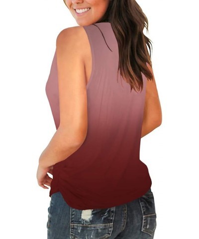 V Neck Tank Tops for Women Casual Sleeveless Shirts Loose Fit Summer 06-ombre Wine $14.55 Tanks