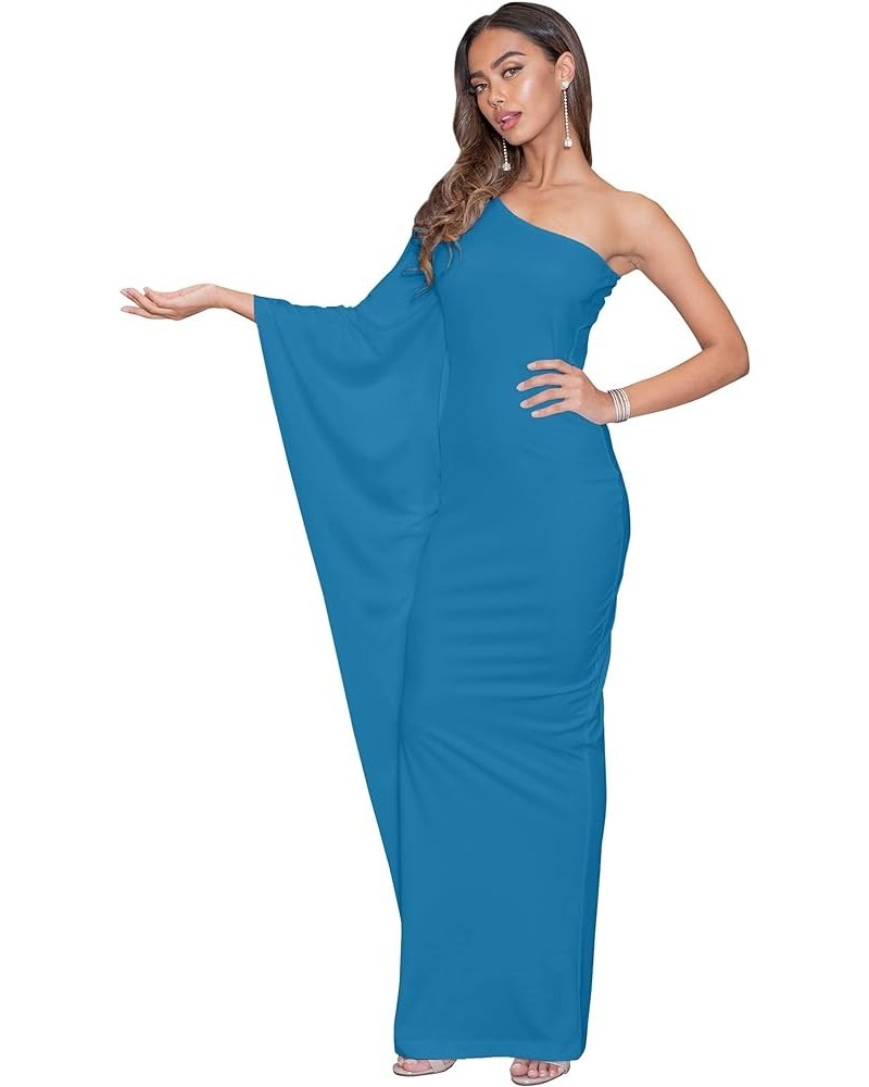 Womens Long Sexy One Shoulder Evening Cocktail Semi Formal Maxi Dress Blue $17.98 Dresses