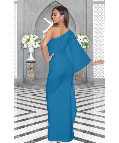 Womens Long Sexy One Shoulder Evening Cocktail Semi Formal Maxi Dress Blue $17.98 Dresses