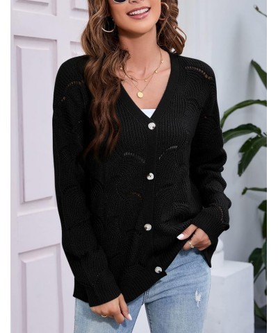 Fall Women's Crochet Cardigan Lightweight Kimono Long Sleeve Hollow Out Kint Outwear Sweater Black $16.73 Sweaters