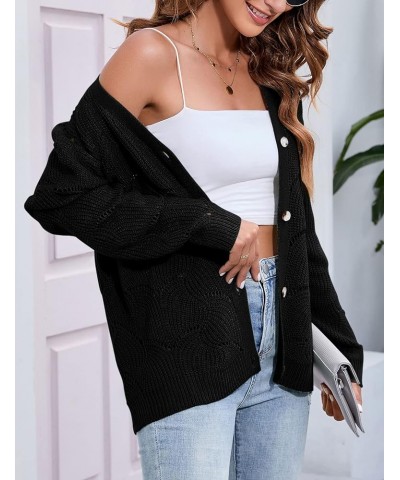 Fall Women's Crochet Cardigan Lightweight Kimono Long Sleeve Hollow Out Kint Outwear Sweater Black $16.73 Sweaters