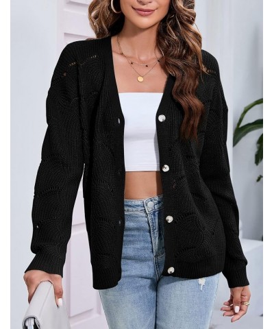 Fall Women's Crochet Cardigan Lightweight Kimono Long Sleeve Hollow Out Kint Outwear Sweater Black $16.73 Sweaters