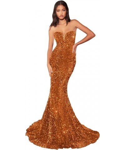 Women's Sequin Mermaid Prom Dresses Long Strapless Sweetheart Fitted Formal Evening Party Gowns Orange $34.44 Dresses