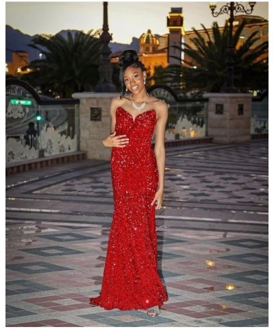 Women's Sequin Mermaid Prom Dresses Long Strapless Sweetheart Fitted Formal Evening Party Gowns Orange $34.44 Dresses