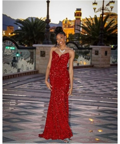 Women's Sequin Mermaid Prom Dresses Long Strapless Sweetheart Fitted Formal Evening Party Gowns Orange $34.44 Dresses