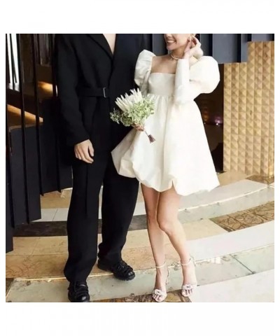 Women's Sweetheart Short Wedding Dress for Bride Detachable Sleeves Boho Wedding Dress Tulle Bridal Gown O-ivory $29.25 Dresses