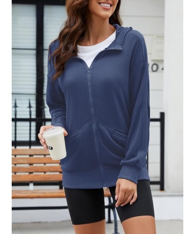 Womens Hoodies Oversized Waffle Knit Shacket Boyfriend Shirt Jacket Loose Fit Long Sleeve Tops Gray Blue $16.72 Hoodies & Swe...