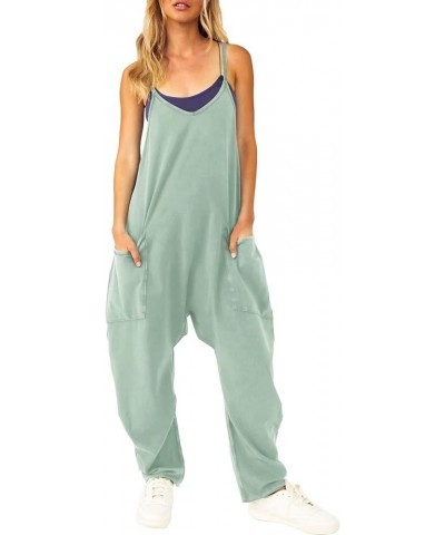 Womens Overalls Black Women's Loose Baggy Wide Leg Cotton Linen Overalls Jumpsuit Harem Pants with Pockets Z1-green $3.59 Ove...