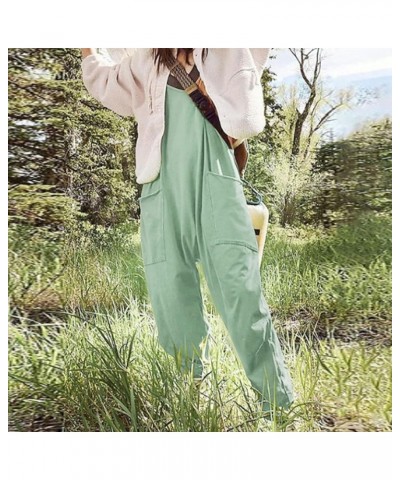 Womens Overalls Black Women's Loose Baggy Wide Leg Cotton Linen Overalls Jumpsuit Harem Pants with Pockets Z1-green $3.59 Ove...