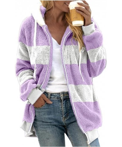 Women's Winter Coats Fuzzy Fleece Jacket Hooded Color Block Patchwork Cardigan Coats Outerwear with Pockets 06-light Purple $...