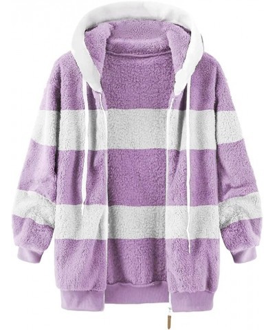 Women's Winter Coats Fuzzy Fleece Jacket Hooded Color Block Patchwork Cardigan Coats Outerwear with Pockets 06-light Purple $...