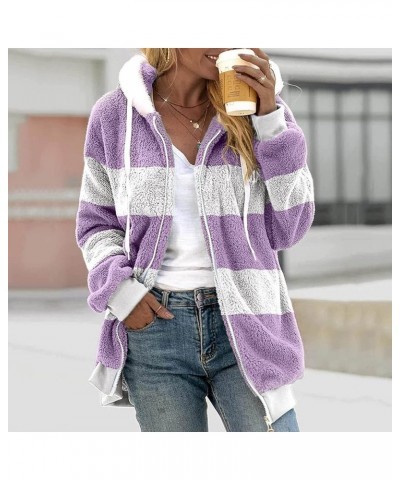 Women's Winter Coats Fuzzy Fleece Jacket Hooded Color Block Patchwork Cardigan Coats Outerwear with Pockets 06-light Purple $...